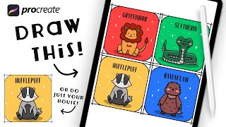 Procreate Step by Step Tutorial  Cute Hogwarts Mascots [upl. by Livia]