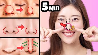 SLIM NOSE EXERCISES Get Slimmer Sharper Higher Nose Naturally Fix Fat Round Nose [upl. by Aimas]