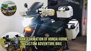 Transformation of new Honda Cb Hornet 160r Modified Adventure touring bike accessories bs6 2024 20 [upl. by Ellertnom476]