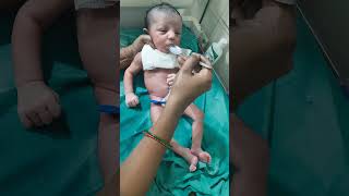 prematurebaby Newborn baby today first time spoon feeding [upl. by Yerffoej]