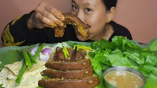 VERY SPICY SMOKED PORK BELLY AND AXONE WITH RICE LAIXAAK MUKBANG  TIPRASA MUKBANG ASMR MUKBANG [upl. by Yanttirb]