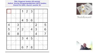 Eng Diagonal Sudoku by Sinchai Rungsangrattanakul WPF Sudoku Grand Prix 2023 R 2 puzzle 10 [upl. by Marpet]