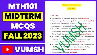 Mth101 Midterm prepration fall 2023  Midterm solved past Papers by Vumsh [upl. by Yesdnil474]