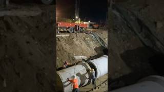 Install drainage pipe with mobile crane drainage drainagesystem infrastructure construction [upl. by Buell]