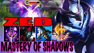 WILD RIFT ZED MID GAMEPLAY  MASTERY OF SHADOWS  ZED BUILD RUNES [upl. by Clarisa273]