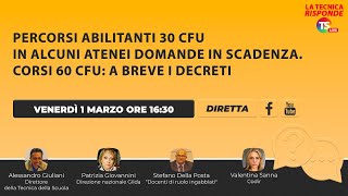 Percorsi abilitanti 30 Cfu in alcuni atenei domande in scadenza Corsi 60 Cfu a breve i decreti [upl. by Sullivan]