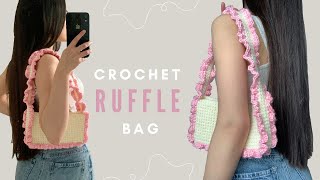 Mini crochet shoulder bag tutorial  crochet ruffle bag how to crochet a coquette bag for beginners [upl. by Laet]