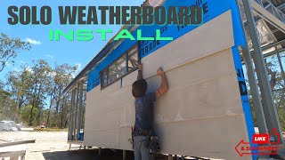 Weatherboard cladding solo on an offgrid cabin Im building for my dad [upl. by Ahtiekal]