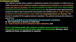 DISSOLUTION OF A PARTNERSHIP FIRMS  PIECEMEAL DISTRIBUTION  MAXIMUM LOSS METHOD  CA FOUNDATION [upl. by Randell]