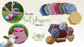 Sitzkissen häkeln  rundes Kissen häkeln  Häkelanleitung [upl. by Earissed]