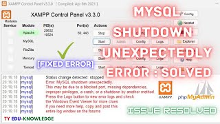 XAMPP Error MySQL Shutdown Unexpectedly mysql shutdown unexpectedly SOLVED [upl. by Haag914]