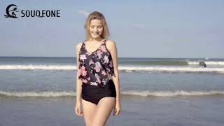 SouqFone Floral Print Tankini Try On Haul  Ruffled High Waisted Swimsuits [upl. by Navy]