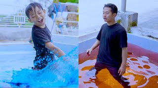 Fikri dan Diwan berenang di kolam Biru dan Merah [upl. by Eycal]