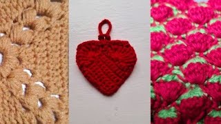 3 Crochet projects Chrochet heart Crochet strawberry Crochet granny square tutorial [upl. by Osric]