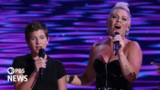 WATCH PNK and her daughter perform What about Us at 2024 Democratic National Convention [upl. by Chandler696]