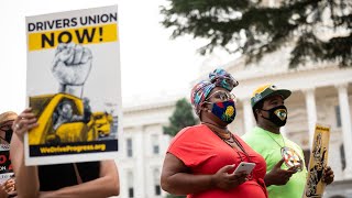 No on Prop 22 advocates caravan to Capitol on Labor Day to secure AB 5 gigwork rights [upl. by Romeyn42]