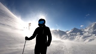 Schneesturm am Pezid  Abfahrt auf der Arrez Piste 148 im Skigebiet Serfaus Fiss Ladis [upl. by Mclyman]