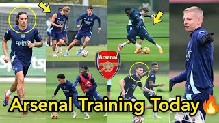 ✅ Inside Arsenal Training Today  Calafiori Odegaard Declan Rice Saka STORMS Training Today [upl. by Anelac]