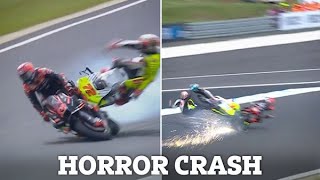 MotoGP Star Rushed to Hospital by Air Ambulance after HORROR CRASH with Rival as 120mph Collision [upl. by Akeirahs]