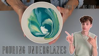 Pouring Underglazes On Pottery  testing a fun and easy glazing technique [upl. by Arleen248]