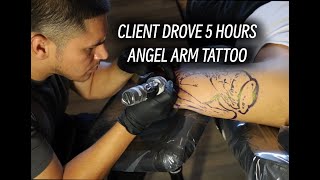 Angel Arm Tattoo  Using Acus M1 Tattoo Machine [upl. by Emoreg]