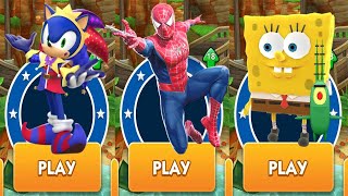 Jester Sonic vs SpongeBob Sponge On The Run vs SpiderManfrom Subway Surfers All Stars  Sonic Dash [upl. by Aldis]