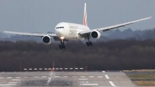 Crosswind LANDINGS during a STORM at Düsseldorf B777 767 757 A330  Storm Andrea [upl. by Nodanrb242]