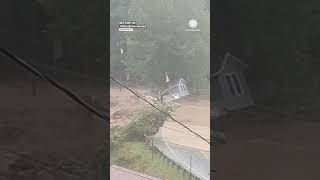 House Floats Down River Is Crushed by Bridge [upl. by Anawyt]