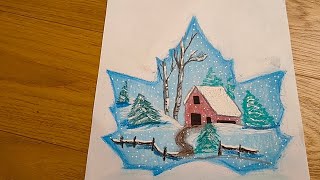 Come disegnare un paesaggio invernale con neve con i pastelli ad olioDisegno Tutorial [upl. by Cerell]