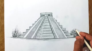 Easy way to draw Chichen Itza pyramid step by stepChichen Itza Pyramid drawing easily [upl. by Tertias]