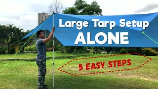 Setup Large Flysheet Tarp Alone without Trees 5 Easy Steps [upl. by Eanore708]