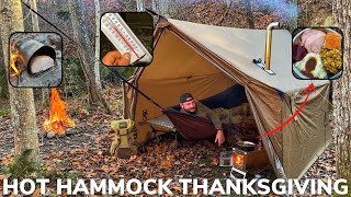 Solo Overnight Thanksgiving Special Testing a Hammock Hot Tent In The Woods with a Turkey Dinner [upl. by Eniamrehc]