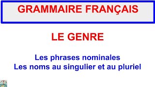 GRAMMAIRE FRANÇAISE  Le genre  Les phrases nominales  Les noms au singulier et au pluriel  A1 [upl. by Cirillo]