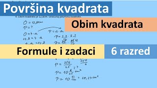 Površina kvadrata Obim kvadrata Matematika za 6 razred zadaci [upl. by Hummel]