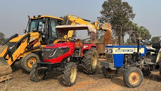 JCB 3DX Machine Loading Mud Loading In Mahindra DI And Swaraj 843XM Tractor Trolley  Jcb VS Tractor [upl. by Coussoule]