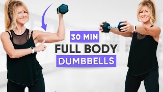 30 Min FULL BODY DUMBBELL WORKOUT To Burn Fat  Best Dumbbell Exercises for Ages 50 [upl. by Nired]