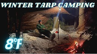 Winter Tarp Camping in a snow storm with a cheap Home Depot tarp [upl. by Connell157]