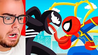 Reacting to STICK MAN SPIDERMAN vs VENOM Fight [upl. by Tegirb]