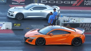 Acura NSX vs ZL1 Chevy Camaro  domestic vs import drag racing [upl. by Niwrehs]