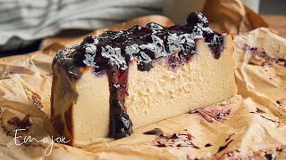 Blueberry Burnt Basque Cheesecake  Emojoie ASMR cooking [upl. by Ylak]