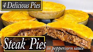 4 Steak Pies n Peppercorn sauce Tastiest individual pies on YouTube [upl. by Llerehc]