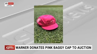 David Warner donates pink baggy cap to McGrath Foundation auction [upl. by Sucerdor556]