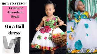 HOW TO ATTACH CRINOLINEHORSEHAIR BRAID with facing to your ball dress for kids [upl. by Ikcin]