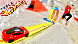 Smallest RC Tesla VS EPIC HOT WHEELS TRACK [upl. by Ahsienom]