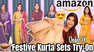 🪔 DIWALI Edition 🪔 AMAZON Festive Kurta Sets TryOn Festive Collection include Super Style Tips [upl. by Maxfield]