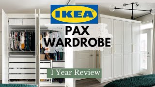 IKEA PAX Wardrobe  1 Year Review  REAL LIFE Closet Tour  What I would do differently [upl. by Anigal]