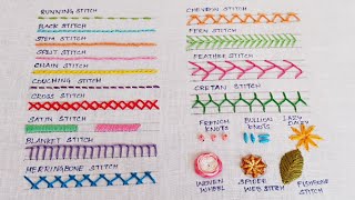 20 Most Important Hand Embroidery Stitches That Everyone Must Learn  Absolute Beginners [upl. by Sgninnej]