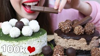 ASMR NUTELLA CHEESE CAKE  MATCHA CAKE Eating Sounds No Talking [upl. by Lerad]