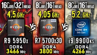 Ryzen 9 5950x vs Ryzen 7 5700x3D vs i9 9900ks max OC  test in 3 Games [upl. by Vigen]