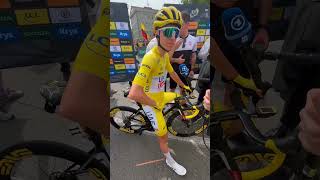 Pogacar in Yellow 💛 The man main sporting the full yellow skin suit 😍tdf2024 letourdefrance [upl. by Nairam]